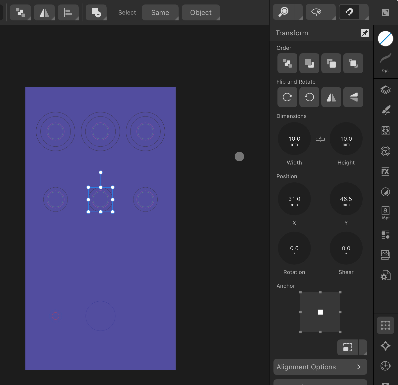 Affinity Designer drill guides and positioning