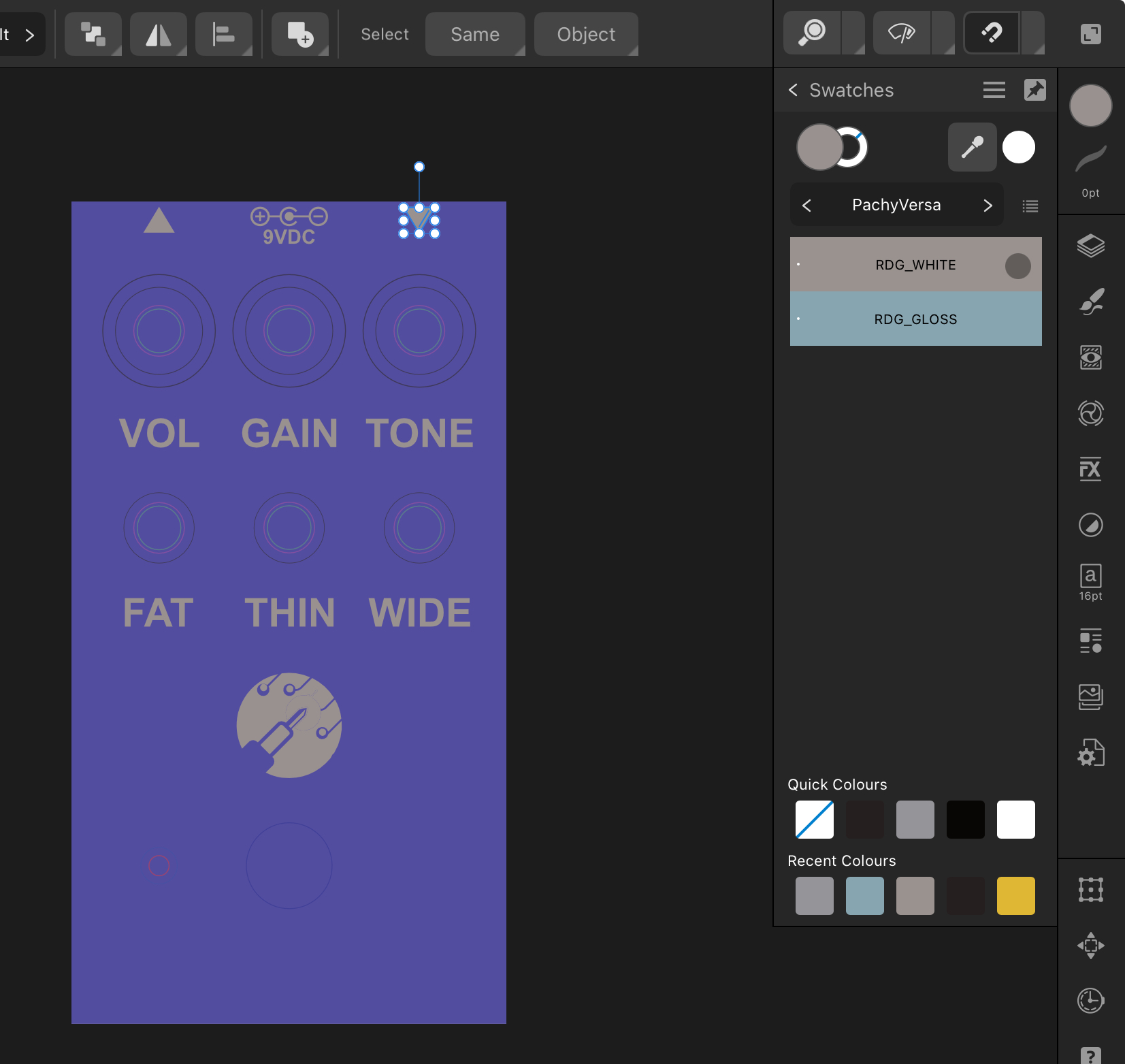Affinity Designer Roland swatches for white and gloss